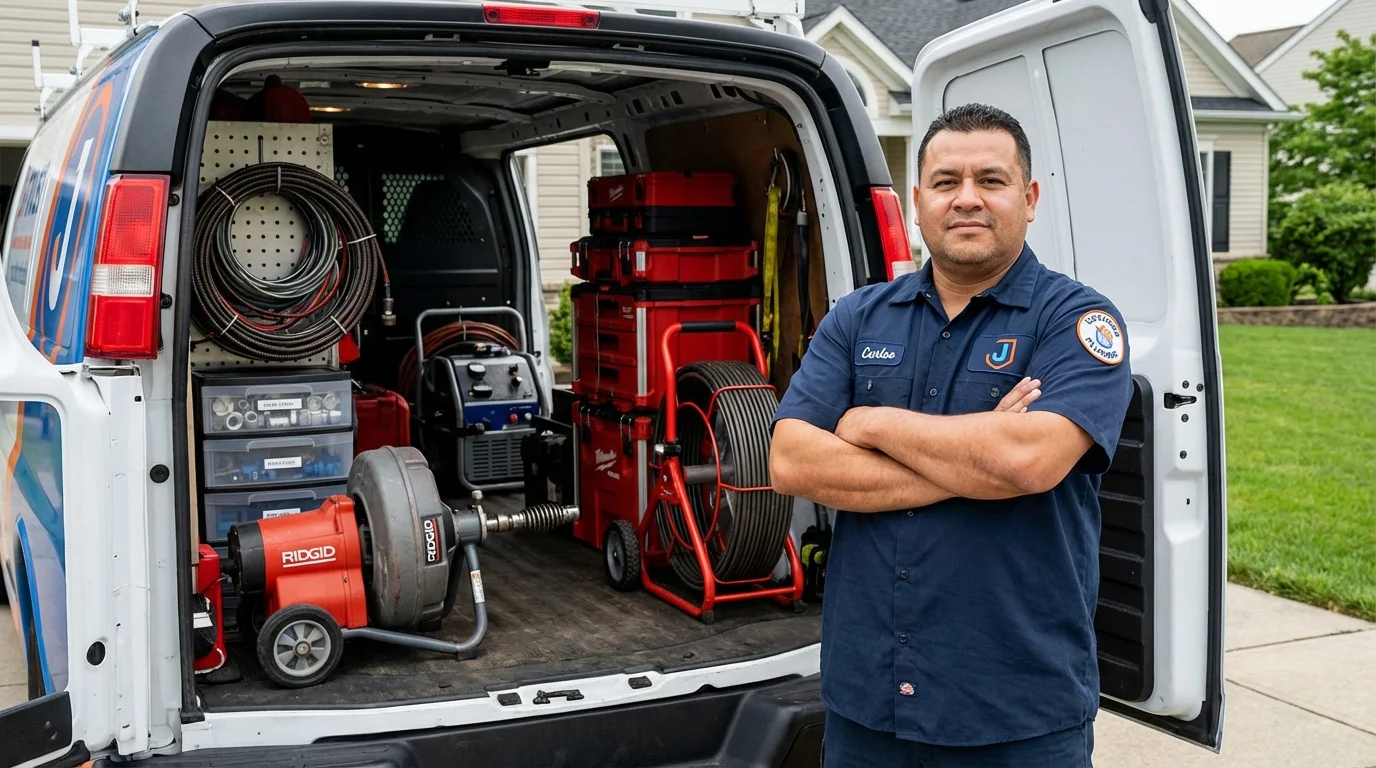 Professional drain cleaning equipment and Johns Plumbing LLC plumber in Fishersville