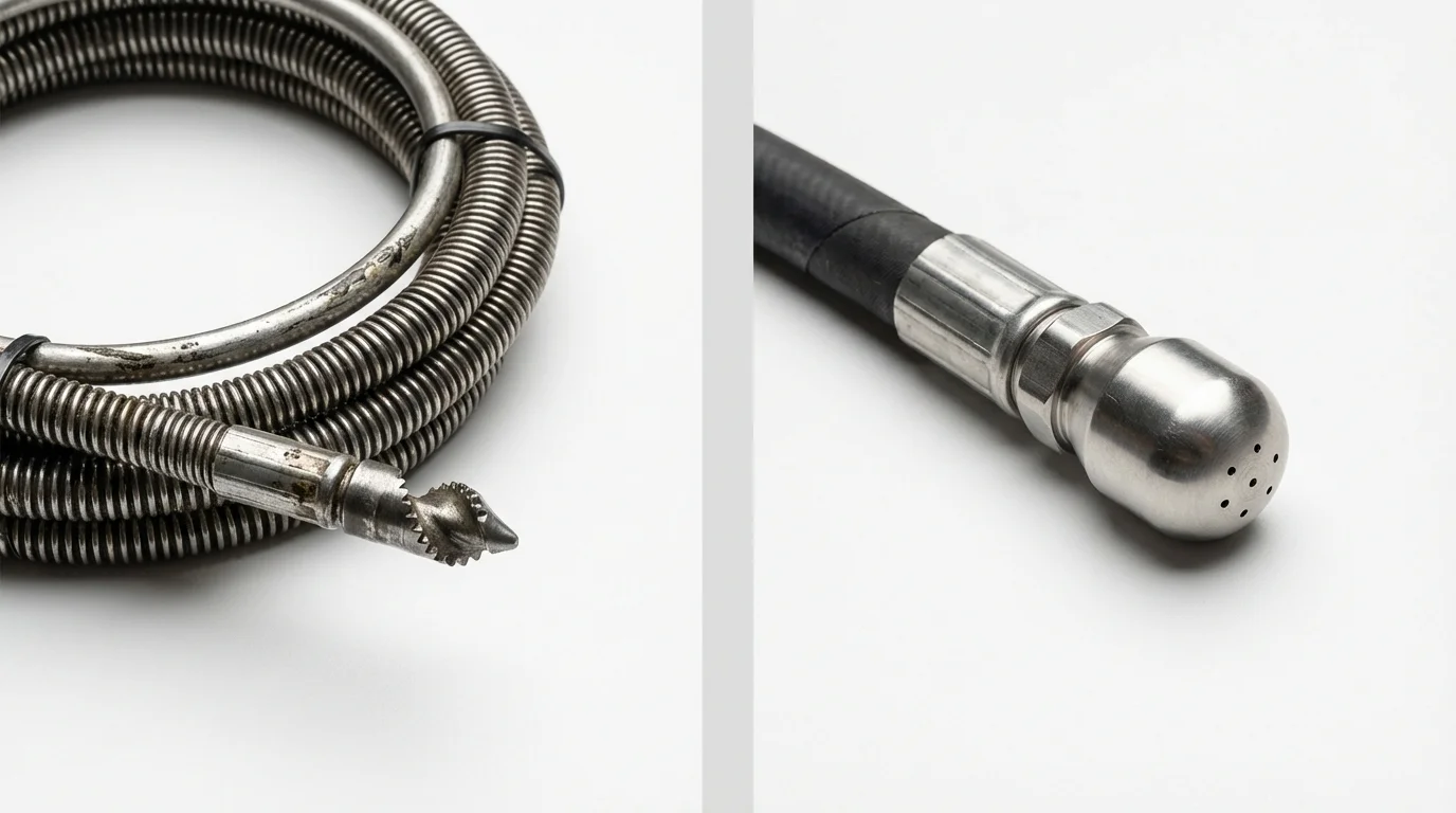 Drain snake cable and hydro jetting nozzle used for drain cleaning in Fishersville, VA